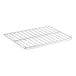 An oven rack with a wire grid on top and holes in the metal.