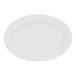 A Tuxton Modena AlumaTux oval china platter with a white background and a white border.