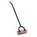 A long black brush with a wooden handle with metal bristles.