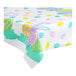 A Table Mate plastic table cover with a design of Easter eggs on a table.