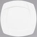 A CAC Garden State white square porcelain plate with a curved edge.