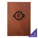 A brown leather H. Risch, Inc. menu cover with a restaurant logo.