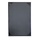 A rectangular navy menu cover with a black border and corners.
