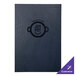 A navy H. Risch, Inc. menu cover with a logo on the surface.