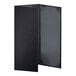 A black leather menu cover with black binding and a black border.