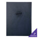 A black leather H. Risch, Inc. menu cover with customizable text on the front.