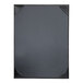 A black rectangular menu cover with a black corner frame.