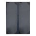 A navy rectangular menu cover with a black border and two views.