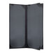 A black rectangular menu cover with black corners and a black strip on the front.