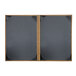 A brown rectangular menu cover with a black board and brown corners.