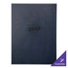 A navy blue leather H. Risch, Inc. menu cover with a logo on it.