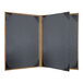 A black menu folder with brown corners.