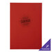 A red leather H. Risch, Inc. menu cover with black text on the front.