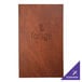 A brown leather H. Risch, Inc. menu cover with a white logo.