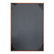 A customizable butterscotch menu cover with a black board and wooden frame.