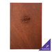 A brown leather H. Risch, Inc. menu cover with a logo.