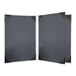 A black rectangular menu cover with white corners and a white frame.