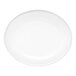A white oval porcelain platter with a white rim.