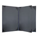 A navy blue menu cover with black corners.
