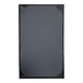 A black rectangular menu cover with black border corners.
