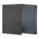 A charcoal menu cover with 3 black rectangular pages.