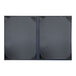 A black rectangular menu cover with a black border and metal corners.