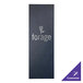 A navy rectangular leather menu cover with a logo on it.