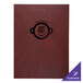 A red leather H. Risch, Inc. menu cover with a customizable logo on it.