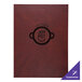 A red leather H. Risch, Inc. menu cover with a logo.