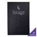 A black leather menu cover with silver text that says "Harley" on it.