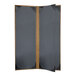 A grey rectangular menu cover with a brown strip on the edge.
