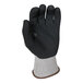 A pair of gray Armor Guys work gloves with black and gray palm coating.