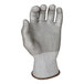 A close-up of an Armor Guys Kyorene gray glove liner with a white palm and brown band.
