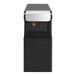 A black water cooler with a silver push-button on a counter.