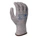 A close-up of a medium Armor Guys Basetek HDPE glove with gray polyurethane palm coating and blue trim.