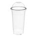 A clear PET plastic cup with a dome lid.