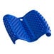 A blue silicone pot holder with small holes.