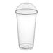 A clear plastic Choice plastic cup with a dome lid on a white background.