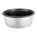 An Avantco white and black non-stick pot with a black lid.