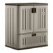 A grey plastic storage cabinet with a single drawer.