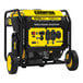 A Champion portable generator with wheels and a yellow and black open frame.