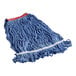 A blue Lavex cotton mop head with a white stripe.