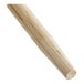 A close up of a wooden stick with a tapered end on a white background.