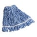 A blue Lavex mop head with white trim.