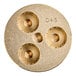 A circular brass Estella pasta die with three holes in it.