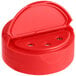 A red plastic 53/485 Dual-Flapper Spice Lid with 3 holes.