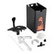 A black plastic ServSense BBQ pouch dispenser with a black label and black and white accessories.