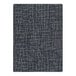 A close up of a black and grey rectangular area rug with a pattern.