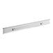 A white rectangular metal shelf with two clips on it.