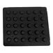 A black square Pavoni plate insert with round compartments.
